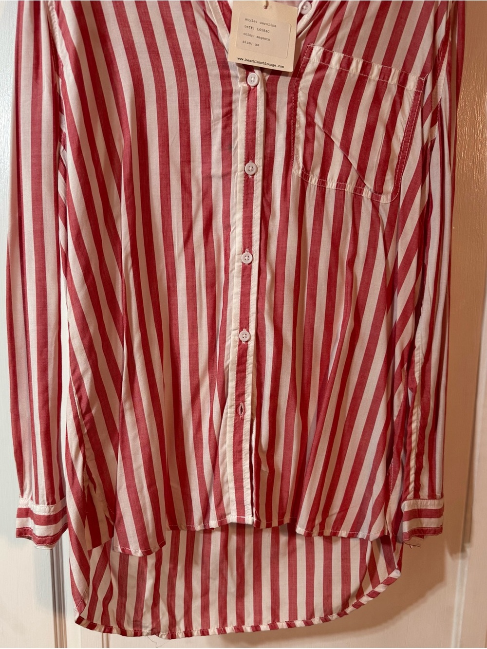 beachlunchlounge Red and White Vertical Stripe Button-Down Shirt